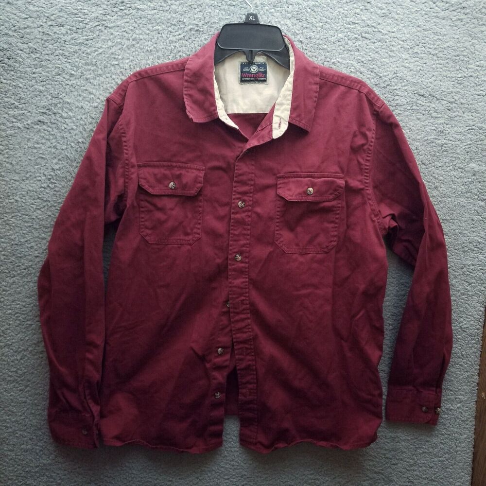 Wrangler Men's L Solid Red Long Sleeve Button-Down Shirt 51.5" 29" 25.5"